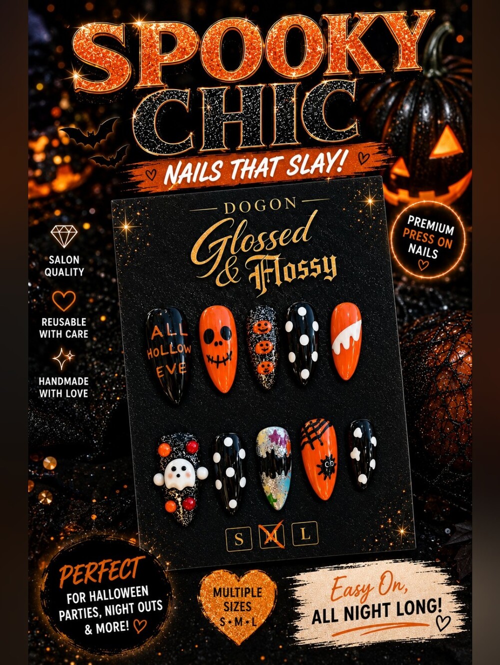 Halloween Press On Nails | Spooky Cute Almond Nails